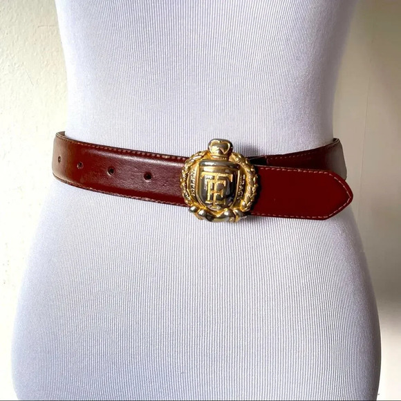 Ellen Tracy Accessories - VINTAGE Ellen Tracy Chunky Gold Buckle Brown Leather Belt Large